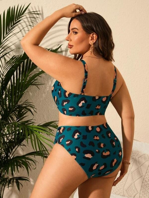 Жіночий купальник великих розмірів Plus Size роздільний з високими плавками леопардовий Київ - фото 8