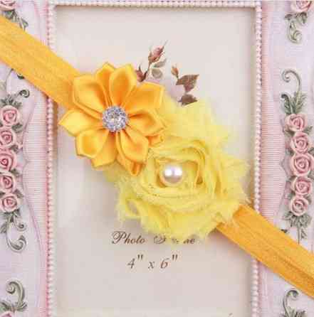 Пов'язка на голову дитяча жовта - розмір декору 9см, розмір універсальний (на резинці) Київ