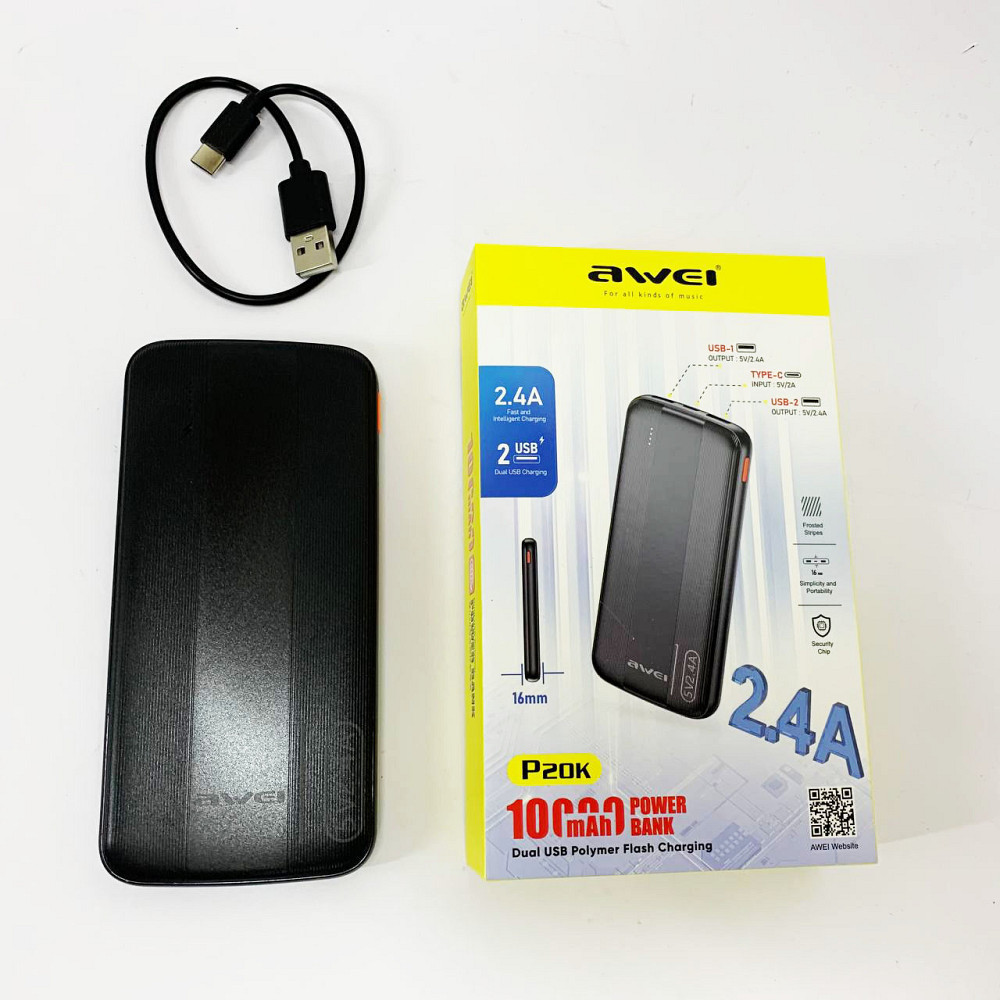 Повербанк для путешествий Awei P20K 10000 mah, Зарядное устройство для айфона, Павербанки мощные RS-86 Львов - изображение 1