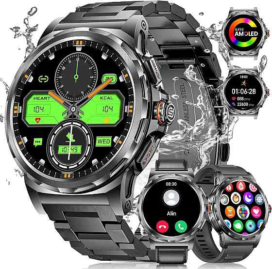 Годинник LIGE SML6 чорний/камуфляж 1.43" AMOLED AOD, 5ATM, 120+ режимів, телефонні дзвінки, 3 ремінці, тактичний військовий смарт Київ