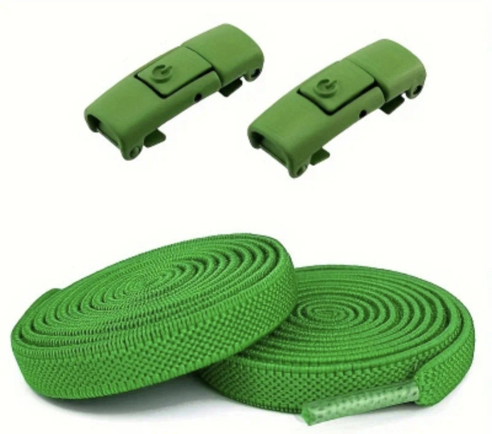 Еластичні шнурки без зав'язок з металевими застібками в колір Зелений Смела - изображение 1