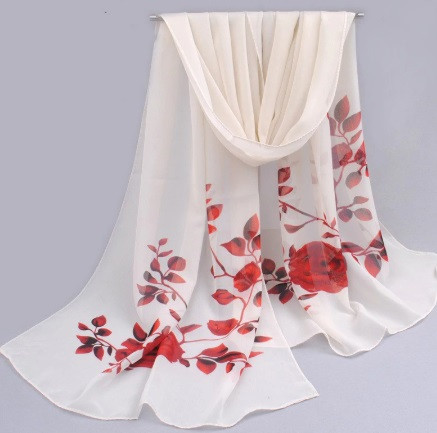 Женский бежевый шарф с красными розами - размер шарфа приблизительно 148*47см, шифон Киев - изображение 1