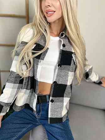 Жіноча тепла сорочка в клітинку "Elba" оптом | Розпродаж моделі 46-48, Чорний+білий Київ