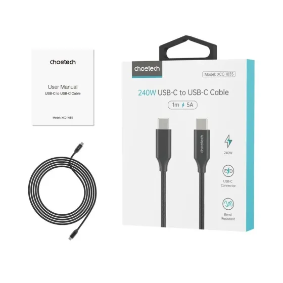 Кабель Choetech ХСС-1035 Black USB-C to USB-C PD3.1 240W 1m (43-00130) Киев