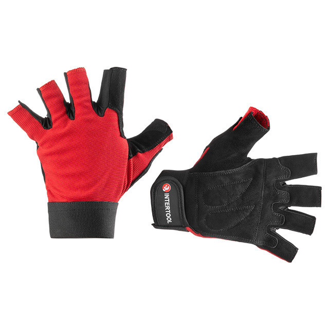 Рукавичка без пальців, шкіряна, посилення на долоні, вставки зі спандексу на тильній стороні, фіксація ремінцем на липучці, 10" Київ - фото 1