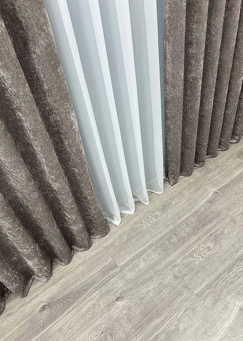 Шторна преміум тканина шеніл однотонний, колекція "VELMIRA Rich" колір капучино 1924ш Київ - фото 6