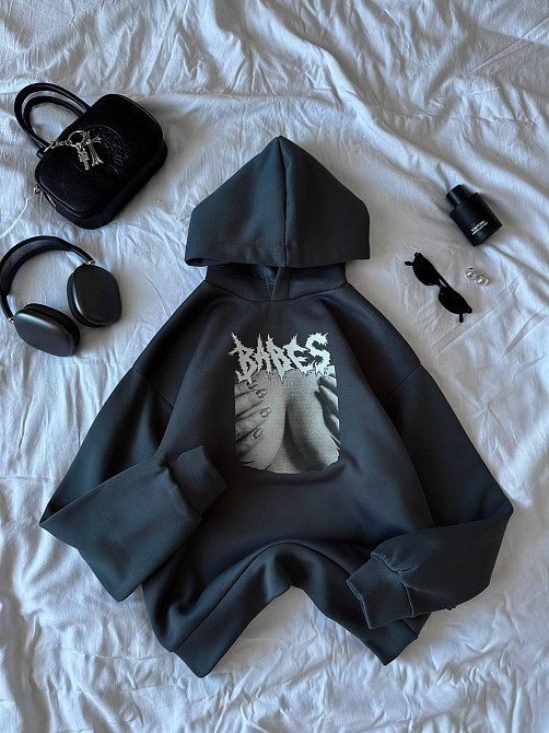 Жіноча тепла оверсайз худі з родзинкою трьохнитка на флісі Одеса - фото 1