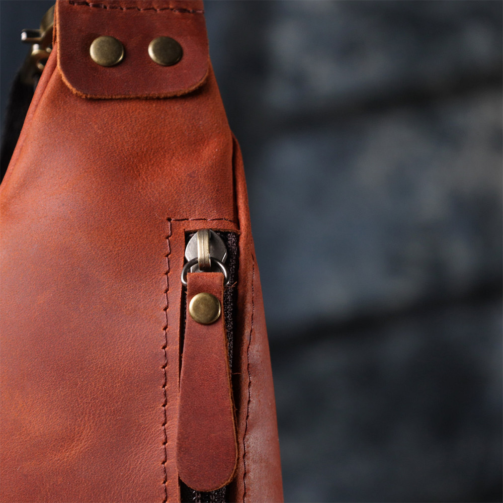 Чоловіча практична бананка з натуральної вінтажної шкіри Shvigel 23131 Рудий Київ - фото 10