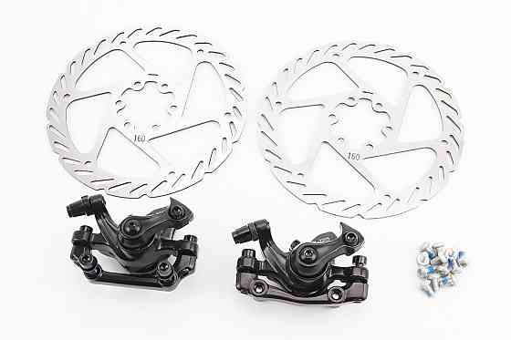 Гальмо Disk-brake переднє (F160/R140мм)+заднє (F180/R160мм), диски 160мм, кріпл. 6 болтів, чорні DX-2005 Київ