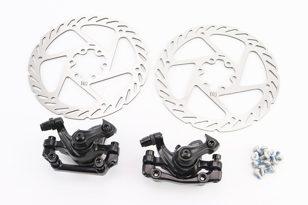 Гальмо Disk-brake переднє (F160/R140мм)+заднє (F180/R160мм), диски 160мм, кріпл. 6 болтів, чорні DX-2005 Київ - фото 1