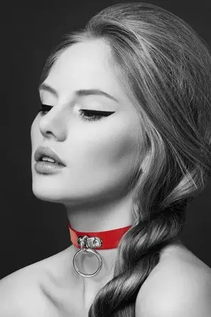 Чокер з кільцем для повідця Bijoux Pour Toi - FETISH Red, екошкіра Львов
