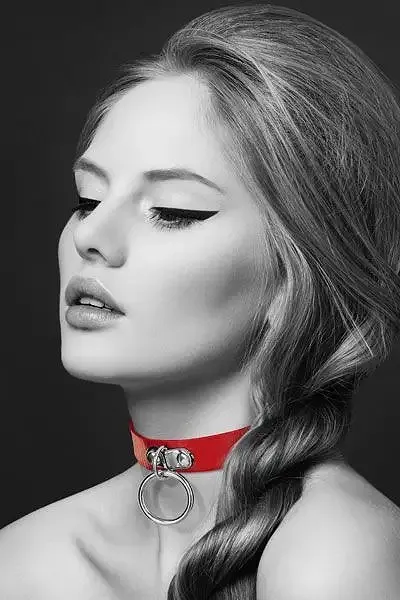 Чокер з кільцем для повідця Bijoux Pour Toi - FETISH Red, екошкіра Львов - изображение 1