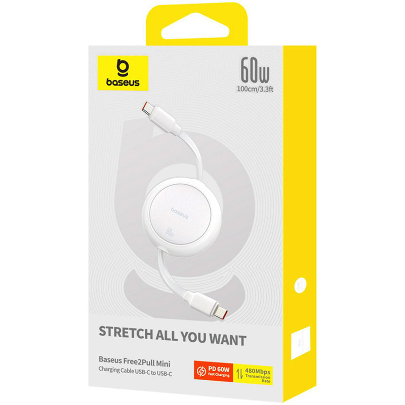 Кабель Baseus Free2Pull USB-C 60W, 1м, Лунный Белый Киев - изображение 5