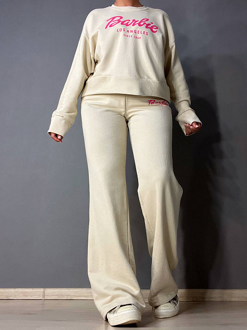 Костюм женский Quzen 485-485 Barbie оверсайз свитшот и брюки палаццо светло бежевый, світло-бежевый, L Киев - изображение 11