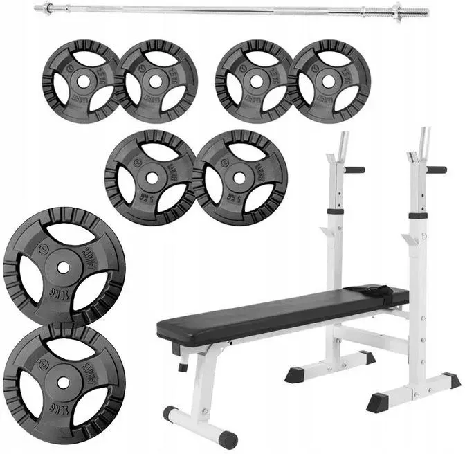 Тренажер Лавка Do Wyciskania + Sztanga Żeliwna 60kg Gorilla Sports Zestaw Ze Stojakami Ćwiczeń W Domowej Киев - изображение 1