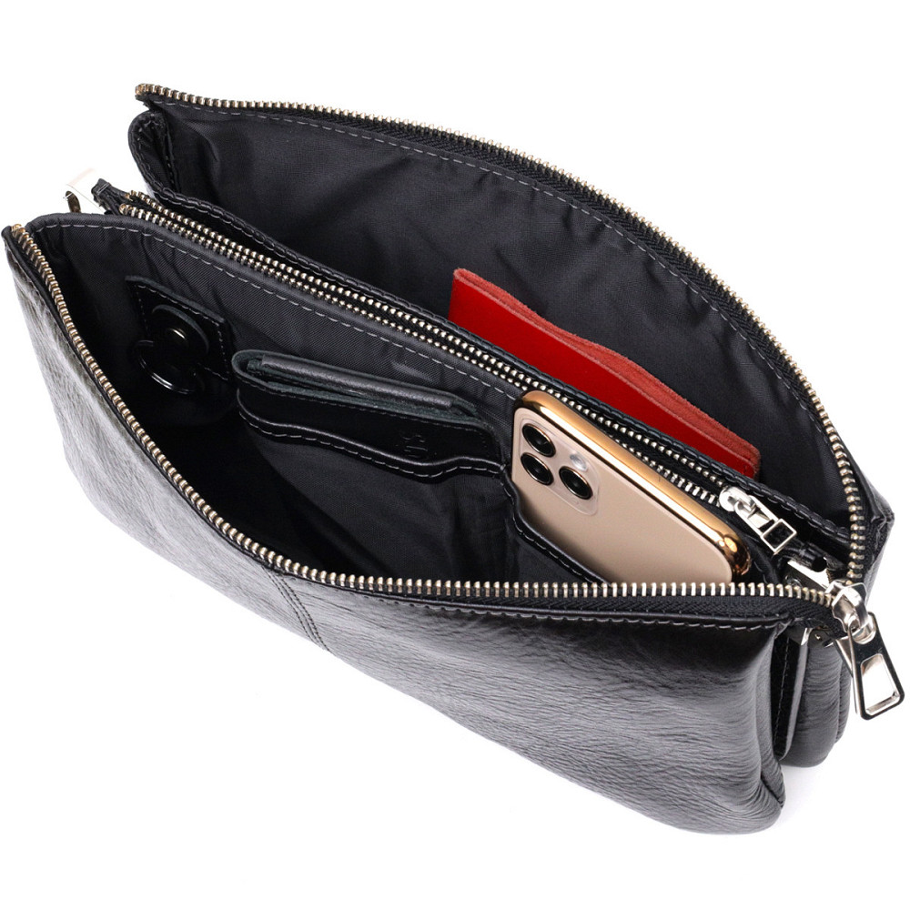 Якісний жіночий клатч із натуральної шкіри GRANDE PELLE 11658 Чорний Київ - фото 6