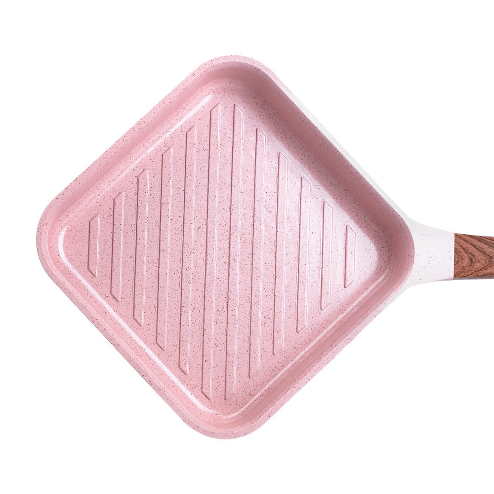 Сковорода-гриль алюмінієва, квадратна, 2,5 л, з антипригарним покриттям, 24 см MGC Pink HP-4-438P Київ - фото 2