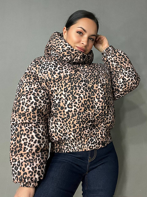 Куртка жіноча Lady Yep 9006 коротка з капюшоном леопардовий принт на резинці демісезонна світло-коричневая, світло-коричневий, 46 Київ - фото 13