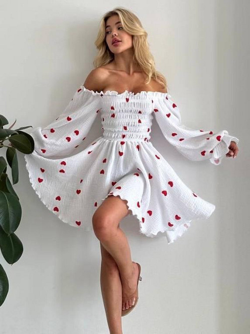 Жіноча ніжна романтична міні сукня з сердечками муслін 100% бавовна Одеса - фото 7