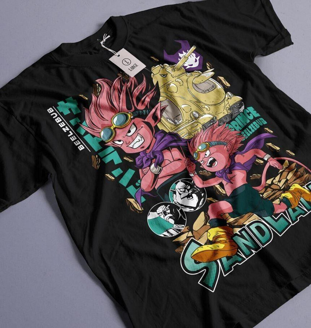 Футболка з аніме принтом Беелзебуб Санланд Хеллтакер Стіккерс оверсайз (S/M/L) Чорний AnimeJ1113 Дніпро - фото 1