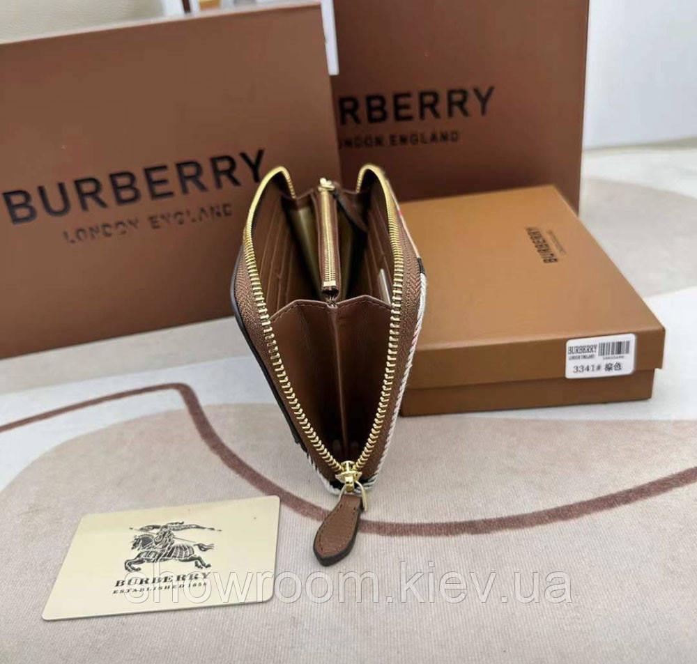 Жіночий шкіряний гаманець на блискавці Burberry (3341) brown Київ - фото 6