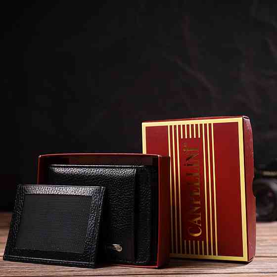 Оригінальний компактний гаманець із вкладишем для посвідчення для чоловіків із натуральної шкіри флотар Чорний (CANPELLINI) Київ
