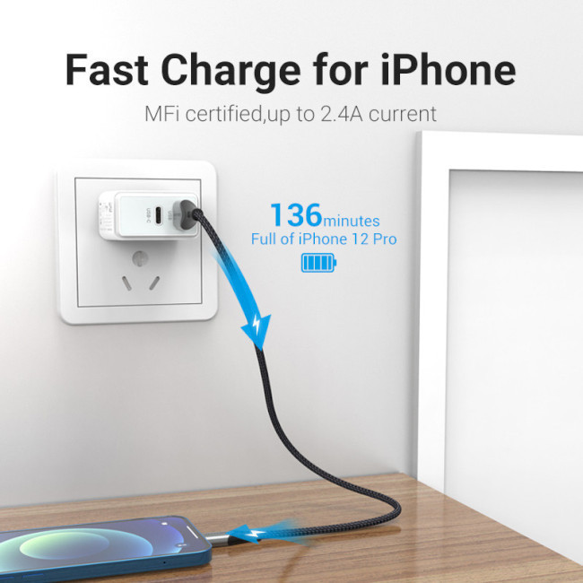 Кабель Vention USB 2.0 A - Lightning Cable 2M Gray Aluminum Alloy Type LABHH Одеса - фото 5