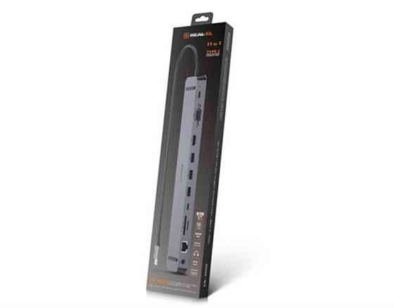 Концентратор REAL-EL CQ-1000 USB3.0х3/USB-C/HDMI/VGA/RJ45/SD/TF/3.5mm audio, 0.4m, Space Grey Сірий Харків
