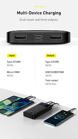 Power bank (Зовнішній акумулятор) Baseus Bipow 15 W 30 000 mAh TereML-K01 (Чорний) Николаев - изображение 8