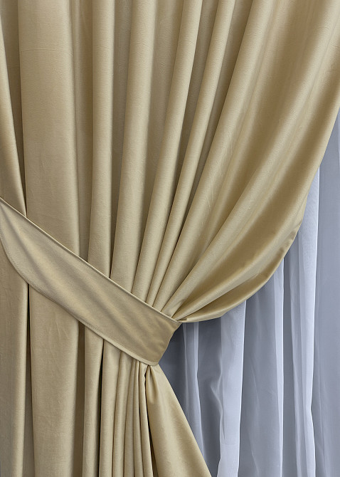 Комплект готовых штор VR-Textil Бархат № 1653ш Бежевый 150х290 см 2 шт (33-0494) Киев - изображение 5