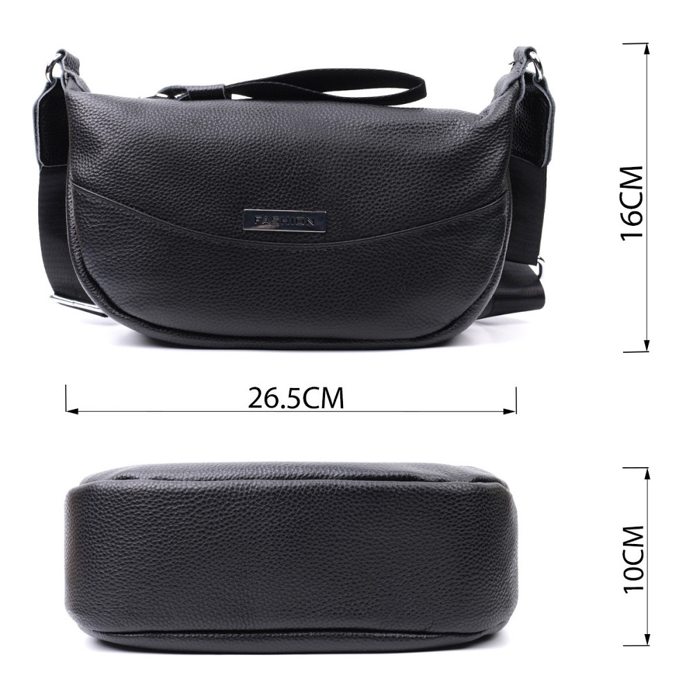 Кожаная женская сумка через плечо с необычным бегунком брелком Vintage 22615 Черная Киев - изображение 3