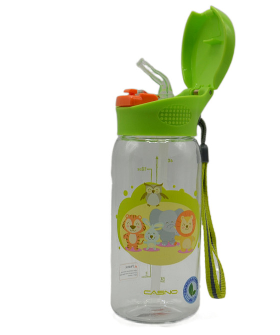 Пляшка для води CASNO 400 мл KXN-1195 Зелена (Малята-звірята) з соломинкою Київ - фото 1