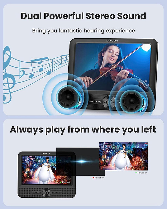 Подвійний автомобільний портативний DVD-плеєр FANGOR F-611 7.5" USB/SD/MMC-плеєр автомобільний монітор у підголівнику Дніпро - фото 5