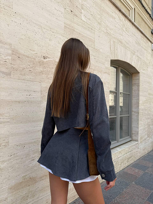 Жіночий стильний костюм-двійка: жакет і спідниця вельвет Графіт, 44/46 Одеса - фото 2