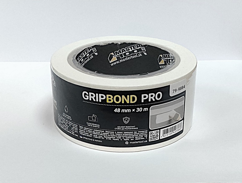 MASTERTOOL Стрічка малярна універсальна MASTERTOOL GripBond Pro 48 мм×30 м біла 79-9884 Коломия - фото 1