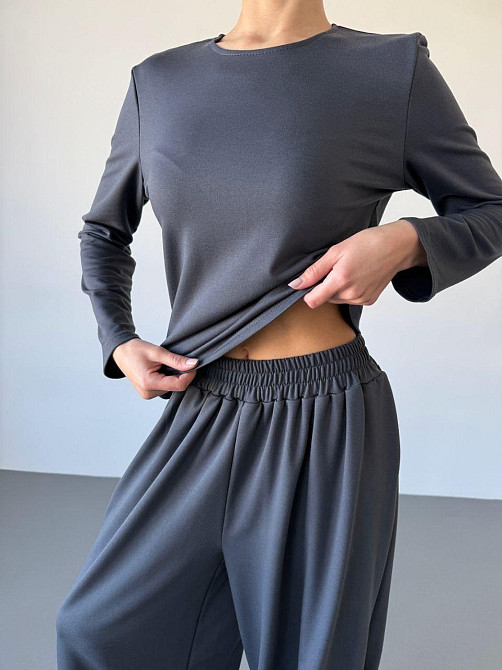 Жіночий повсякденний прогулянковий костюм-двійка: кофта та штани турецька двонитка Графіт, 46/48 Одеса - фото 5