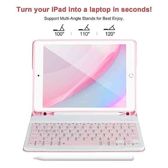 Чохол з клавіатурою Bluetooth APHBZGE для iPad 9.7 2018/2017 Air2 Pro 9.7 рожевий QWERTY тримач для Apple Pencil 80 год Київ