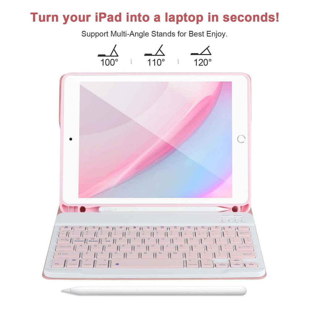 Чохол з клавіатурою Bluetooth APHBZGE для iPad 9.7 2018/2017 Air2 Pro 9.7 рожевий QWERTY тримач для Apple Pencil 80 год Київ - фото 2