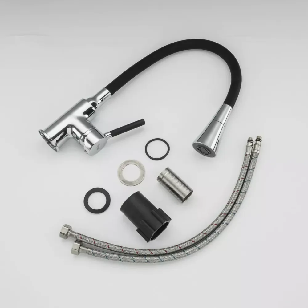 Смеситель для кухни Frap F4044 с гибким изливом, 2 режима, черный/хром Киев - изображение 7