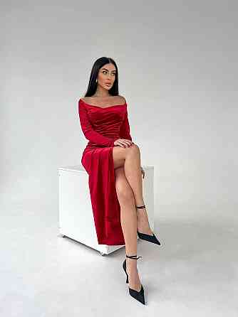 Жіноче елегантне святкове плаття максі з оксамиту Червоний, 44/46 Одеса