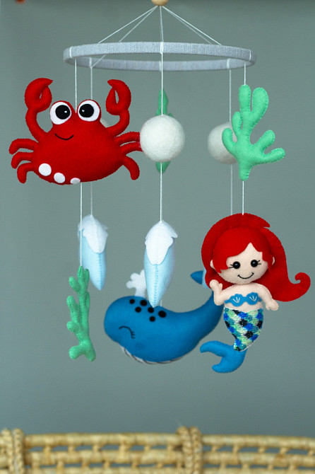 Дитячий музичний мобіль на ліжечко для немовлят WooolyWool «Русалонька» з 35 мелодіями Київ - фото 1