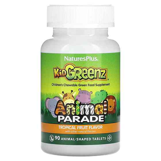 Суперфуд для дітей, Kid Greenz, Nature's Plus, Animal Parade, смак тропічних фруктів, 90 жувальних таблеток Київ