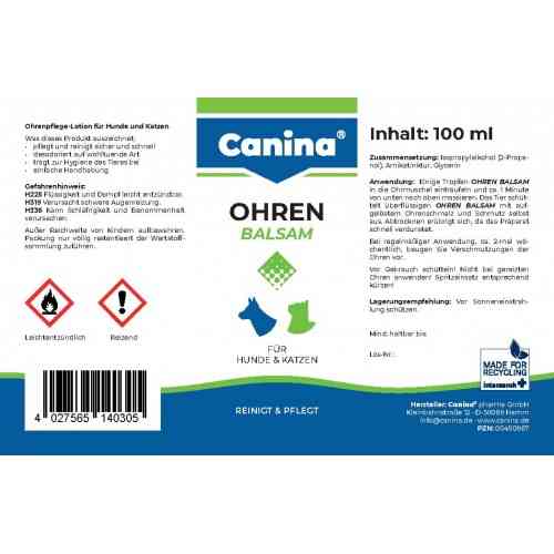 Гігієнічний засіб Canina Ohren-Balsam для собак та котів для вух бальзам 100 мл Київ