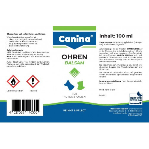 Гігієнічний засіб Canina Ohren-Balsam для собак та котів для вух бальзам 100 мл Київ - фото 3