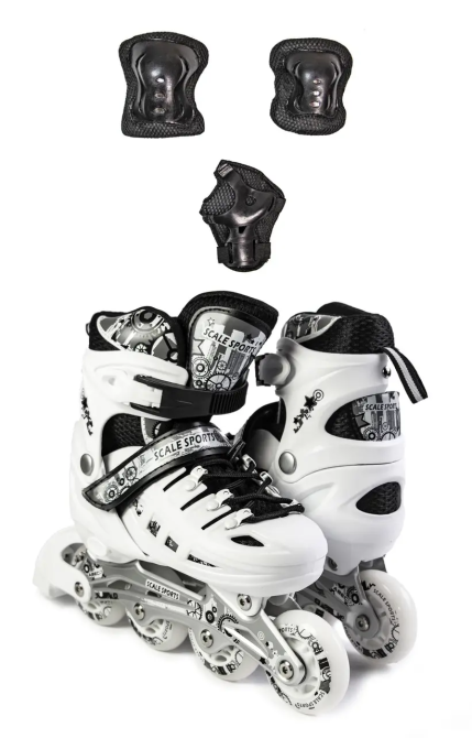 РОЛИКИ + КОМПЛЕКТ ЗАХИСТУ (на коліна, лікті та долоні) Scale Sports білі, розмір 29-33 Одеса - фото 1