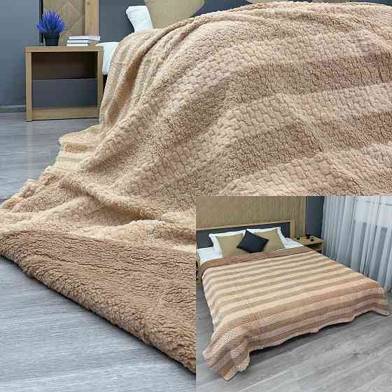 Плед 200х230 см (+-10см) Рогожка на овчині "Тедді" колір бежевий (87-295) Київ