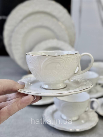 Набір чайний 6 чашок + 6 блюдець Olens "Фростінг" 200 мл кераміка біла Київ