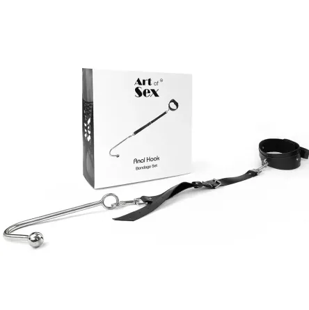 Анальний гак 2 із нашийником з натуральної шкіри Art of Sex - Anal hook, Чорний Львів