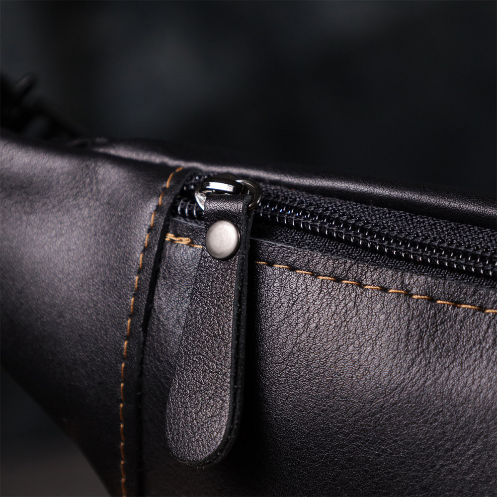 Чоловіча сумка-бананка з натуральної гладкої шкіри Shvigel 23125 Чорний Київ - фото 3