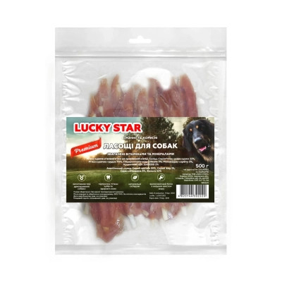 Ласощі для собак Lucky Star М'яке куряче в'ялене м'ясо на жувальній паличці з сиром'ятної шкіри ≈12 см 500 г (4820 Вінниця - фото 2